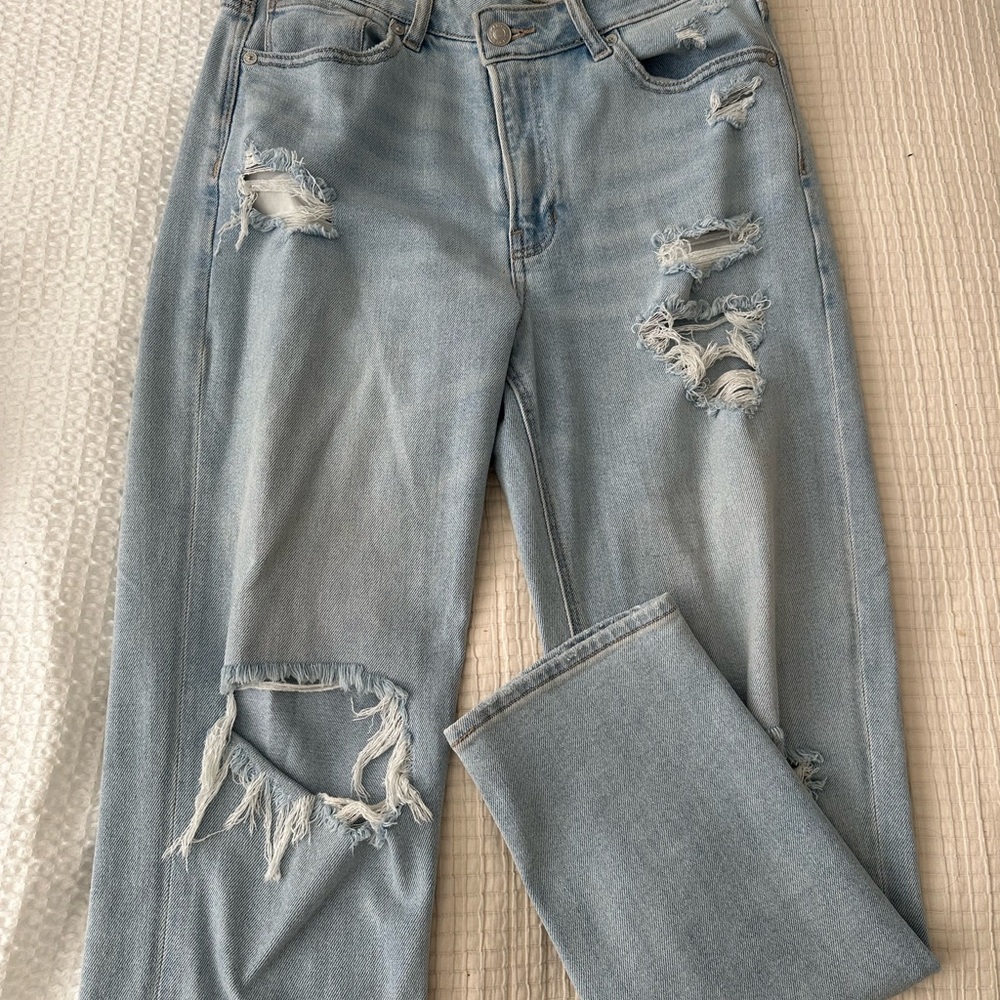 American Eagle Outfitters High Rise Blue Jeans Distressed Denim